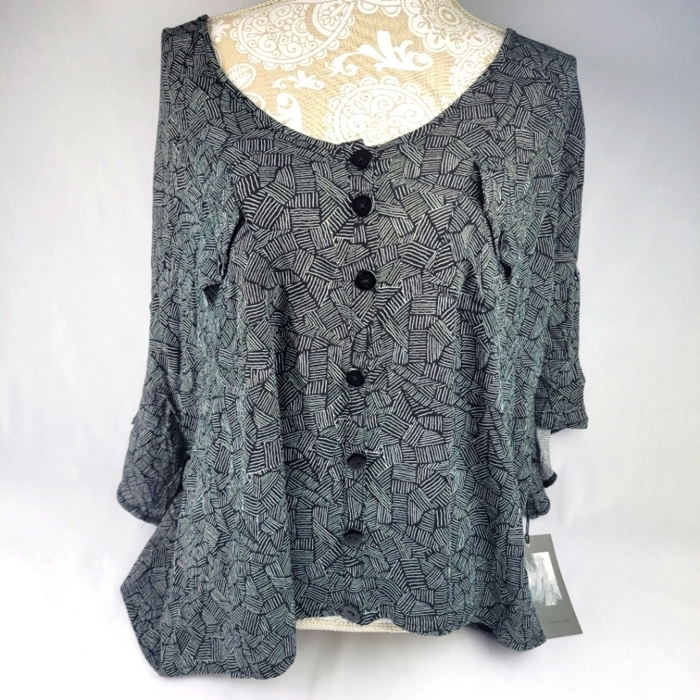 NWT Royalty for me abstract print extreme oversized button-down short sleeve top